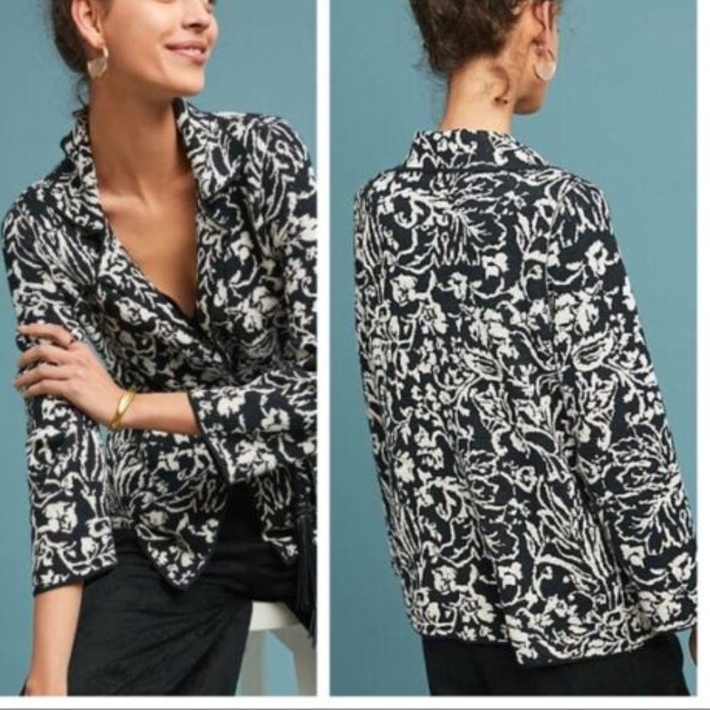 Anthropologie‎ ETT TWA Womens Jacket Black/White Cardigan Sweater Size S